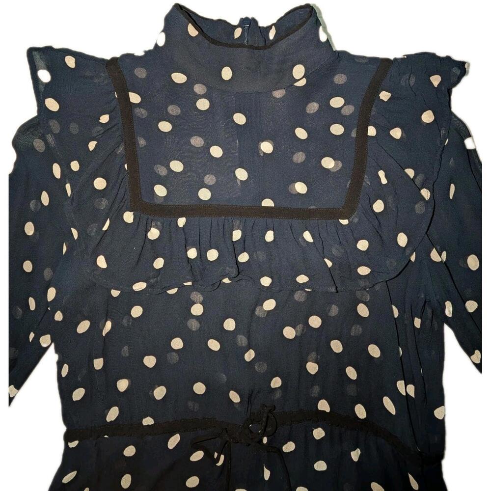 GANNI Georgette Polka Dot Sheer Ruffle Blouse Size: 36/Small Parisian Coquette - Picture 8 of 14